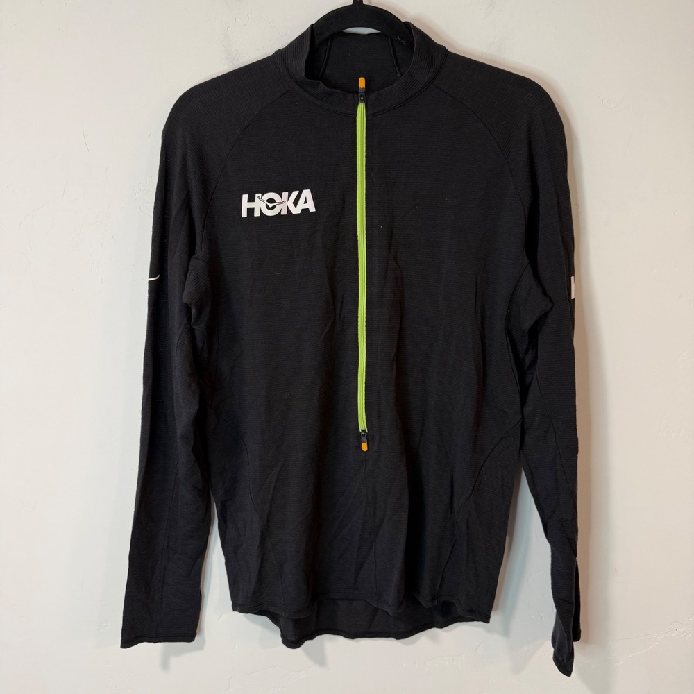 Hoka One One Mens Half Zip Running Top Medium Black Excellent Performance Shirt